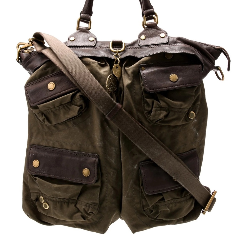 RALPH LAUREN Olive Canvas Brown Leather Messenger Crossbody Laptop Shoulder Bag